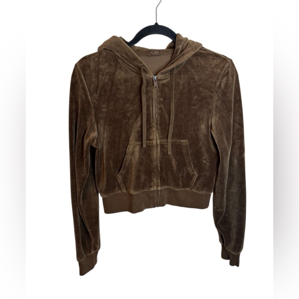 J.Galt Brown Velour Y2K Full Zip Hoodie
